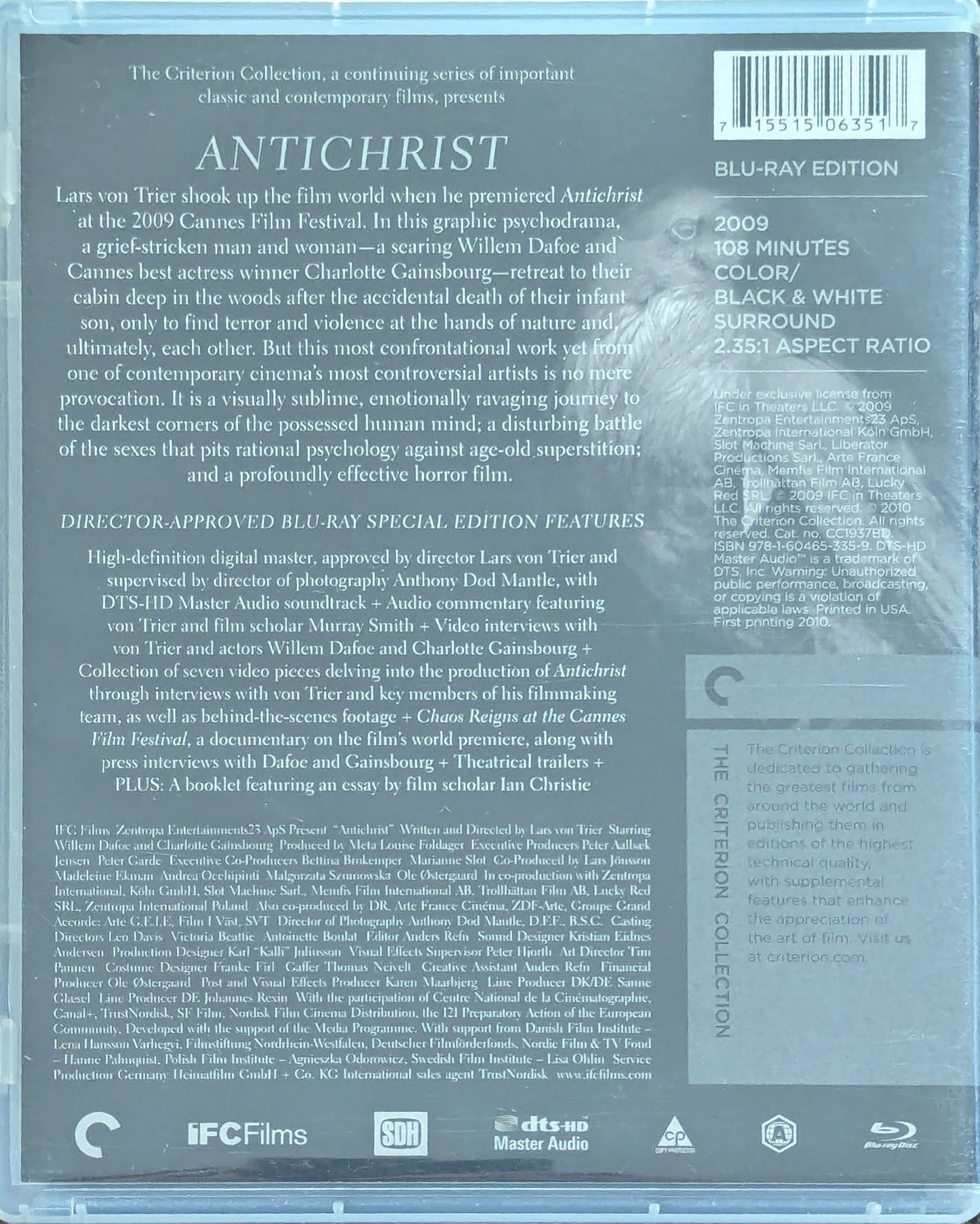 Antichrist Lars Von Trier Willem Dafoe Psychological Horror Thriller Drama Movie Blu-Ray