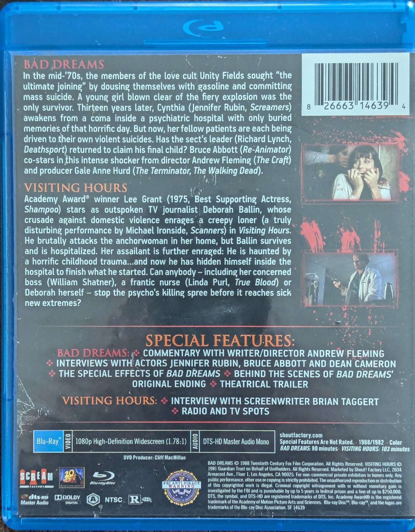 Bad Dreams Visiting Hours Scream Factory Double Feature Horror Movie Blu-Ray