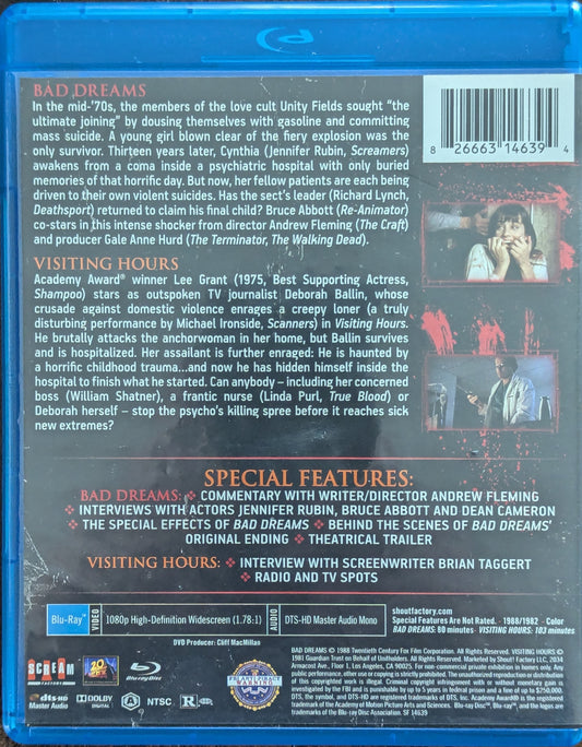 Bad Dreams Visiting Hours Scream Factory Double Feature Horror Movie Blu-Ray
