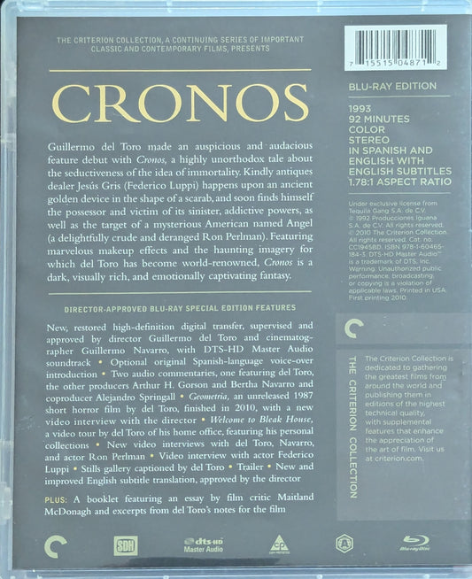 Cronos Guillermo Del Toro Fantasy Comedy Horror Movie Blu-Ray