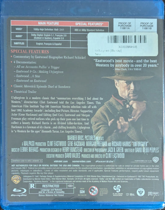 Unforgiven Cline Eastwood Western Action Movie Blu-Ray