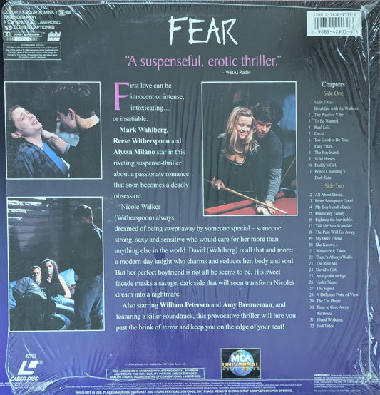 Fear Mark Wahlberg Reese Witherspoon Thriller Movie Laserdisc