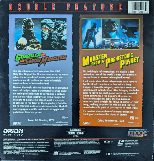 Godzilla vs The Smog Monster Monster From a Prehistoric Planet Double Feature SciFi Monster Laserdisc