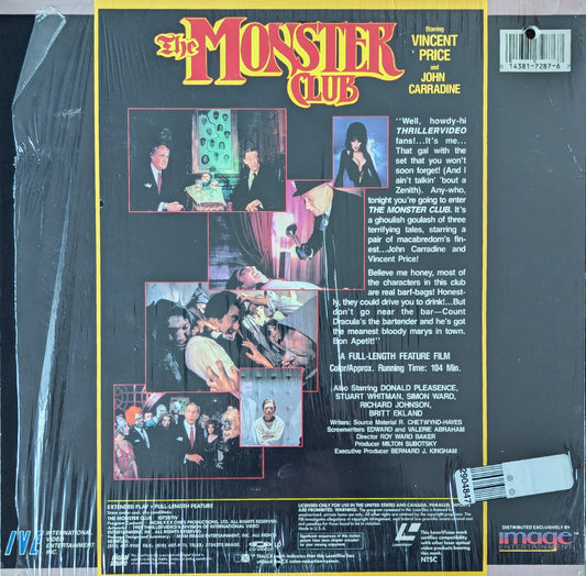 The Monster Club Vincent Price Elvira Horror Comedy Movie Laeserdisc