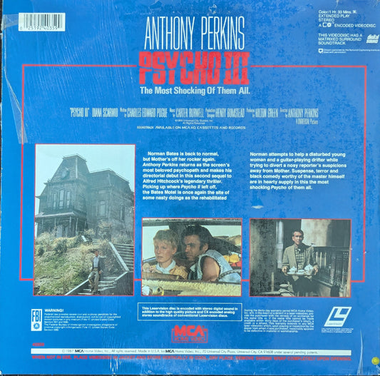 Psycho 3 Alfred Hitchcock Anthony Perkins Horror Laserdisc