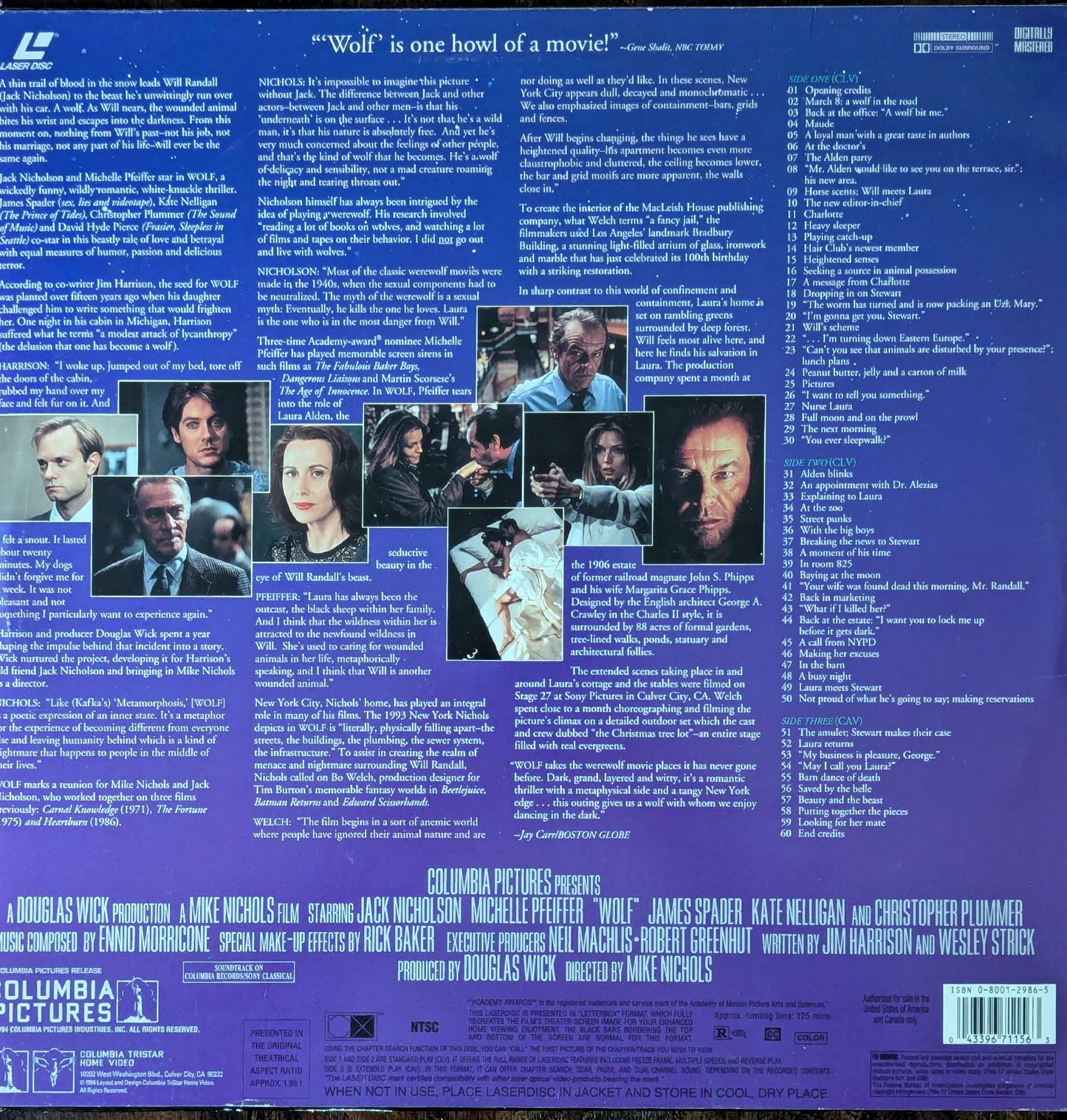 Wolf Jack Nicholson Thriller Horror Laserdisc